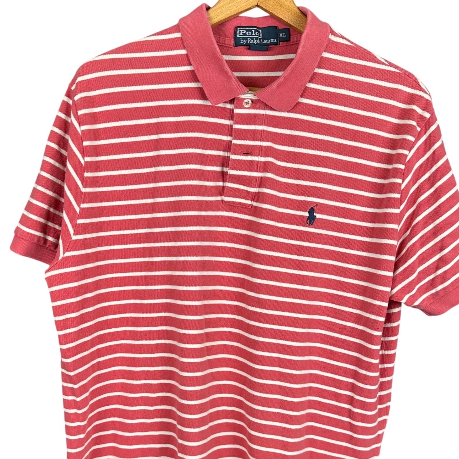 Polo Ralph Lauren Mens Xl Red White Striped Short Sleeve Cotton Polo Shirt